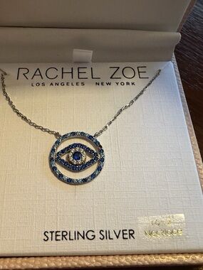 Rachel Zoe Sterling Silver Blue Crystal Evil Eye Pendant Necklace